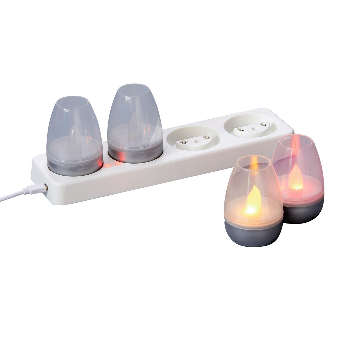 LED-AKKU-LOUNGE-LICHTER 4er-Set mit Touchsensor Kabellos für Innen und Außen RGBW Flackereffekt Silber Transparent- - Silberfarben, Kunststoff (5/5/7cm) - Northpoint