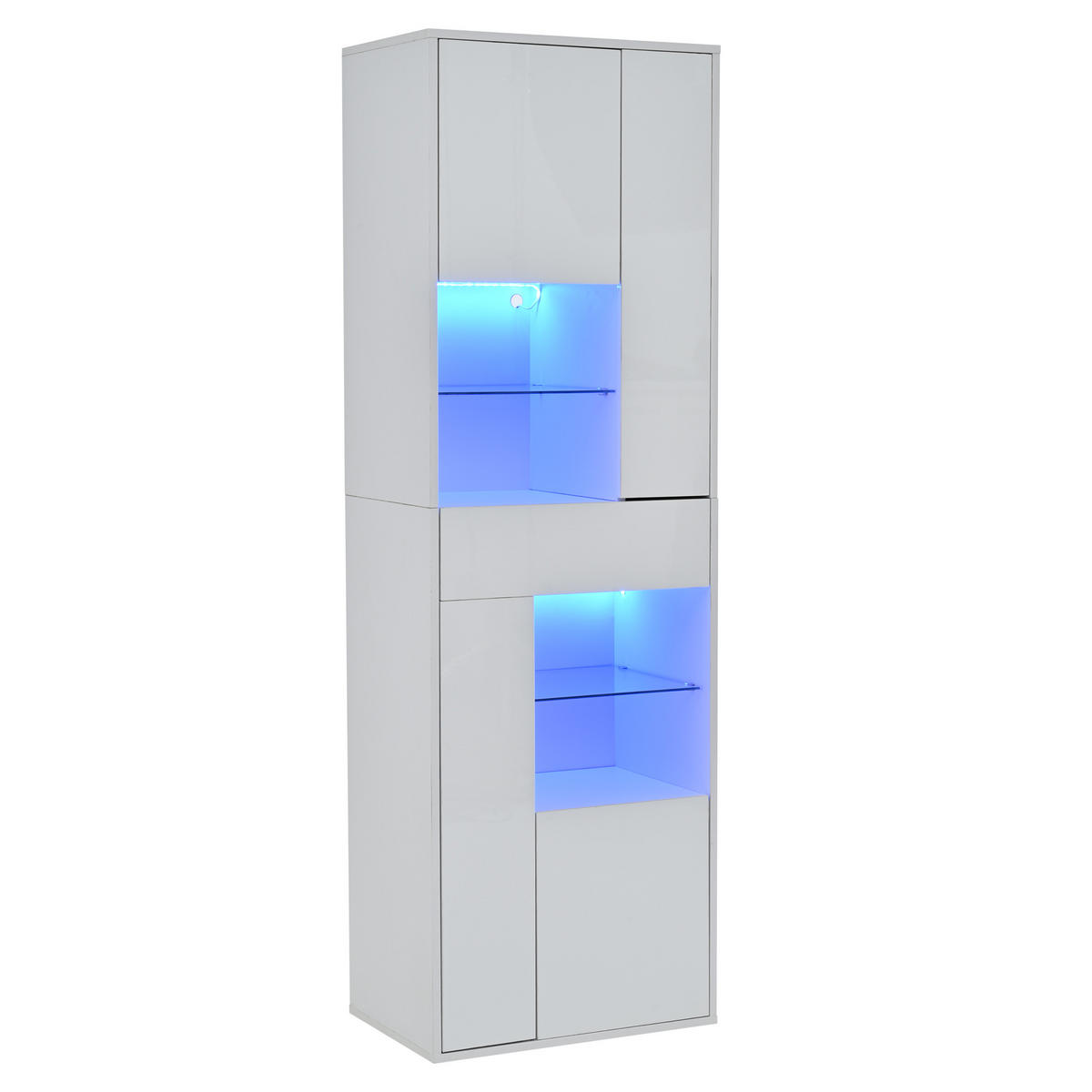 VITRINE LED Hochglanz Glasvitrine 1 Schublade 4 Türen Weiß 170cm - Weiß, Holzwerkstoff (55/170/38cm) - FLIEKS