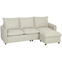 SOFA, 3-Sitzer, Stauraumhocker, Ecksofa, Federkernkissen, Leinen, creme - Multicolor, Holzwerkstoff (212/84/125cm) - FORIOUS