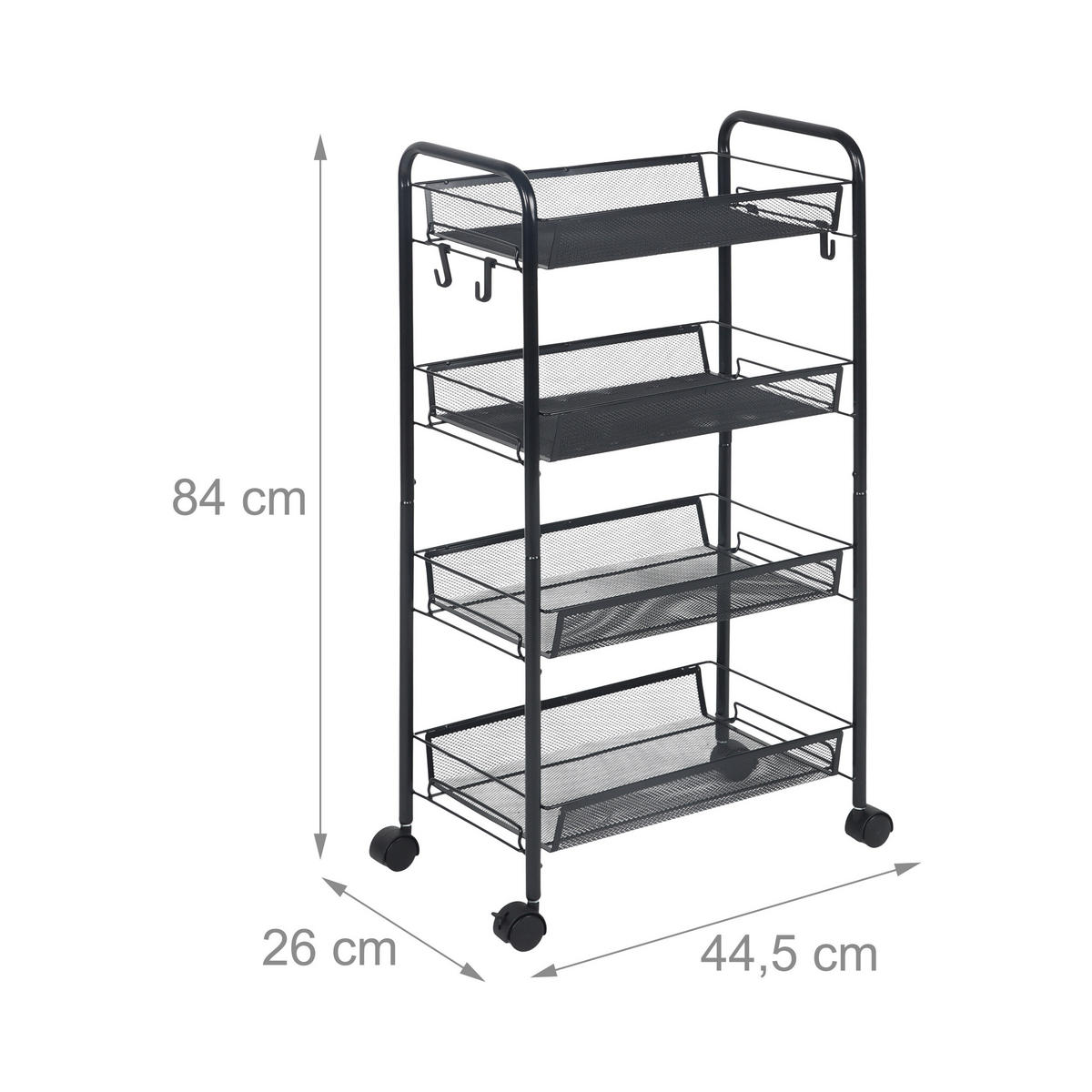 ROLLWAGEN - Schwarz, Metall (44.5/84/26cm) - Relaxdays