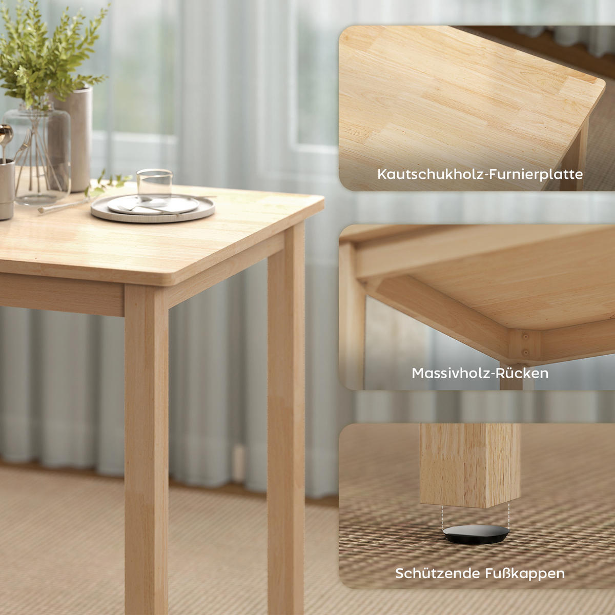 ESSTISCH-SET DE-10070 Naturholz - Naturfarben, Holzwerkstoff (60/74.5/80cm) - ComfortXL