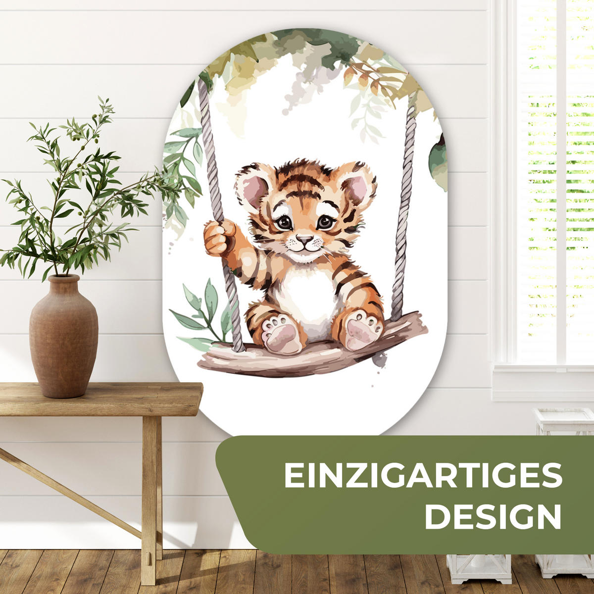 WANDBILD Tiger - Tier - Kinder - Dschungel 80x120 cm - Dunkelorange, Kunststoff (80/120cm) - MuchoWow