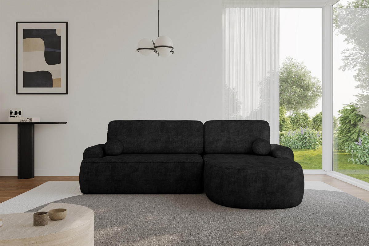 ECKSOFA mit Schlaffunktion und Bettkasten LIRA-L - 264x172x89 Schwarz - Schwarz, Holzwerkstoff/Textil (172/264cm) - ALTDECOR