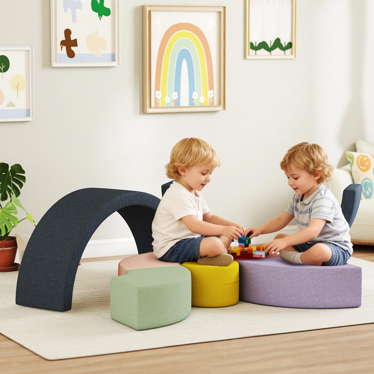 SCHAUMSTOFF Bausteine 7er-Set Kinder Softbausteine mit Cord-Optik - Multicolor, Textil (107/107cm) - AIYAPLAY