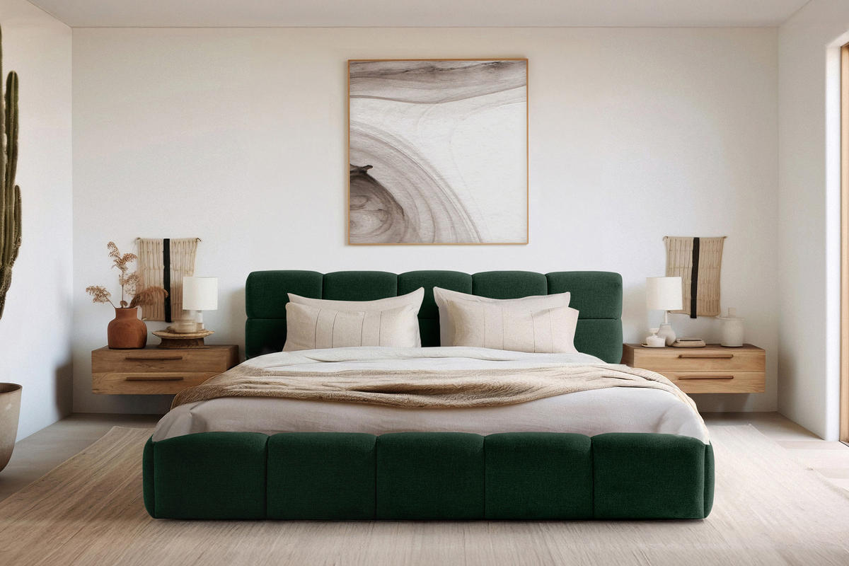 POLSTERBETT AERI 140/160/180/200 mit Rahmen und Bettkasten, dunkelgrün - Dunkelgrün, Holz/Holzwerkstoff (200/200cm) - KONSIMO®
