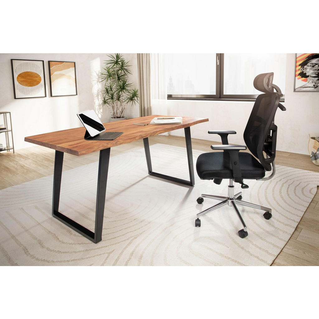 Thumbnail - Kadima Design Schreibtisch, Braun, Holz, Echtholz,Akazie, Rechteckig,Rechteckig, U-Form, 120x76x60 cm, Arbeitszimmer, Sc...