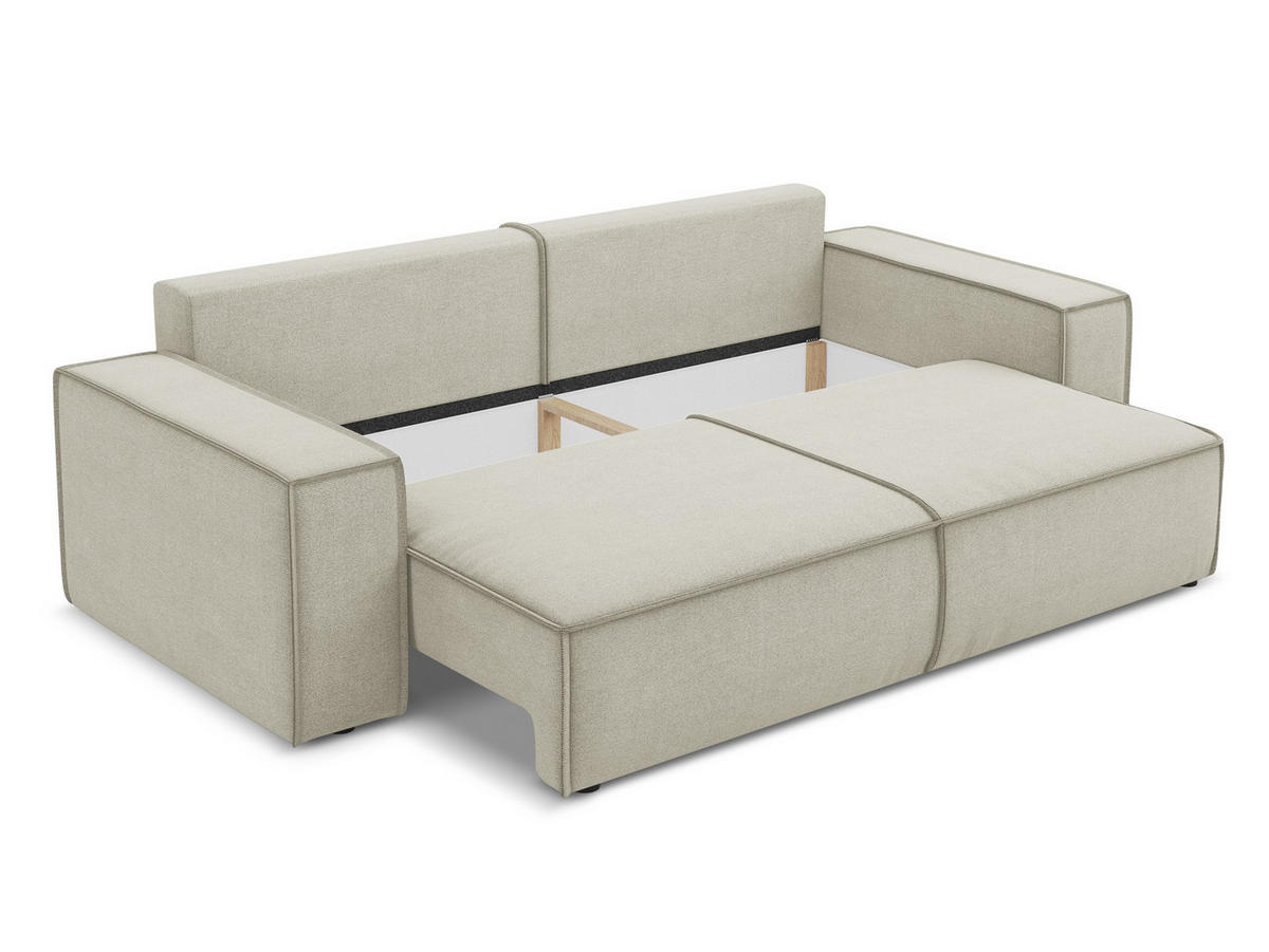 3-SITZER SOFA mit Schlaffunktion Strukturstoff Stoff Beige - Beige/Creme, Kunststoff/Textil (255/85/105cm) - Makamii