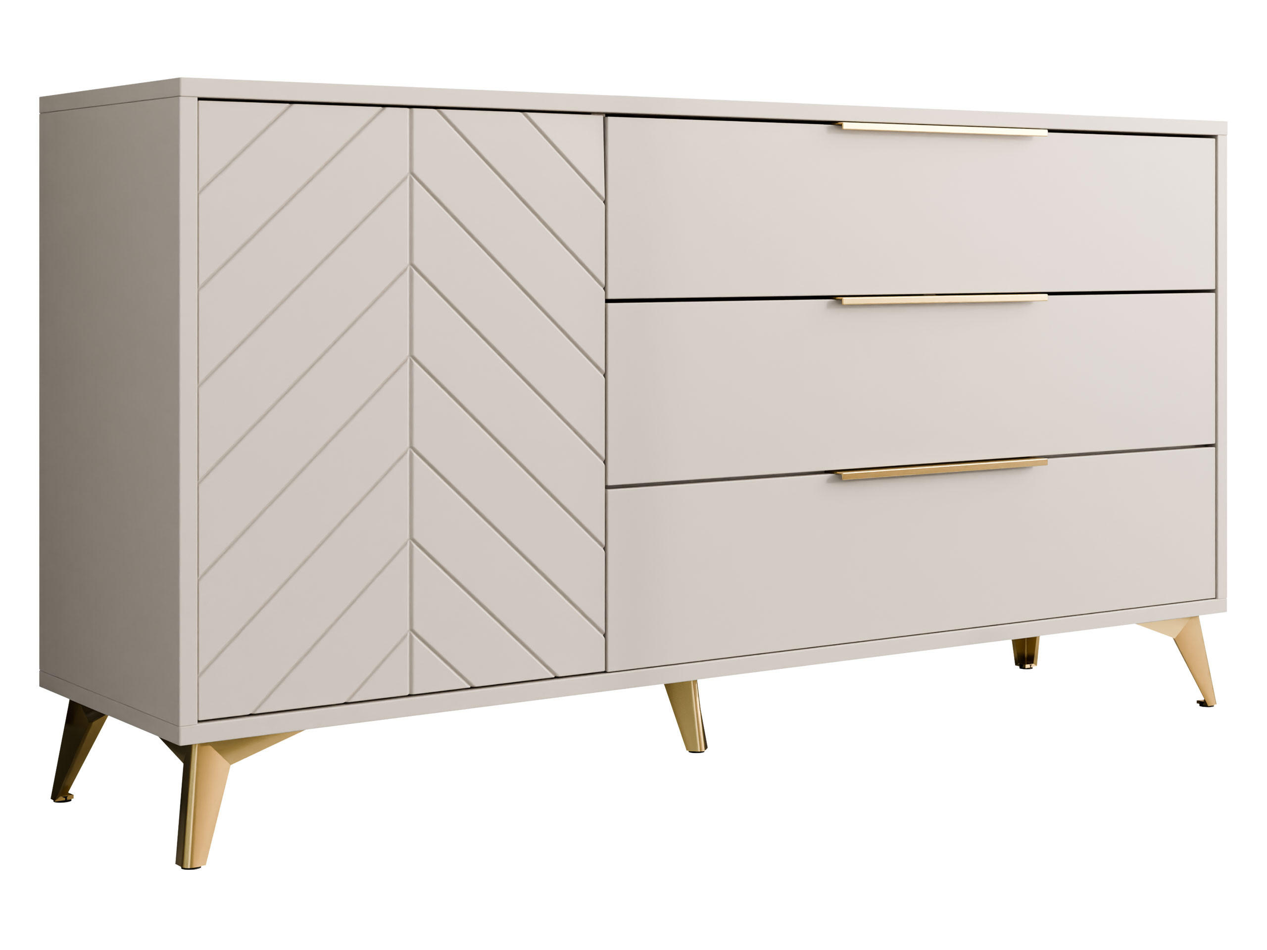 KOMMODE Xylix 1D3SZ - Beige/Goldfarben, Holzwerkstoff/Metall (154/80/40cm) - MIRJAN24