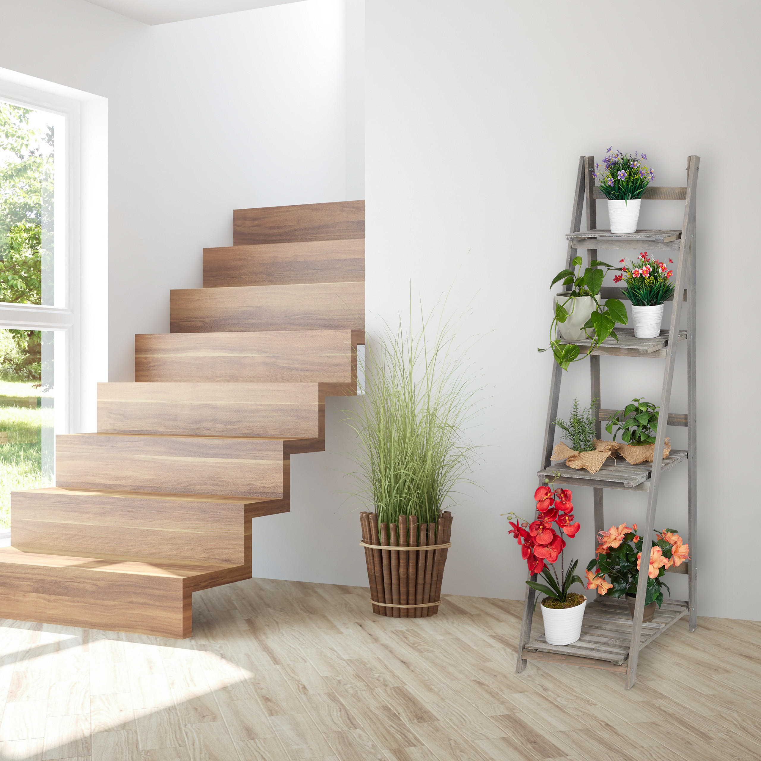 BLUMENTREPPE - Grau, Holz (41/160/50cm) - Relaxdays