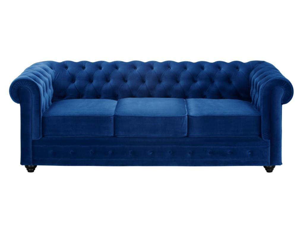 SOFA 3-Sitzer - Samt - Dunkelblau - CHESTERFIELD - Blau, Textil (88/72/205cm) - Vente-Unique