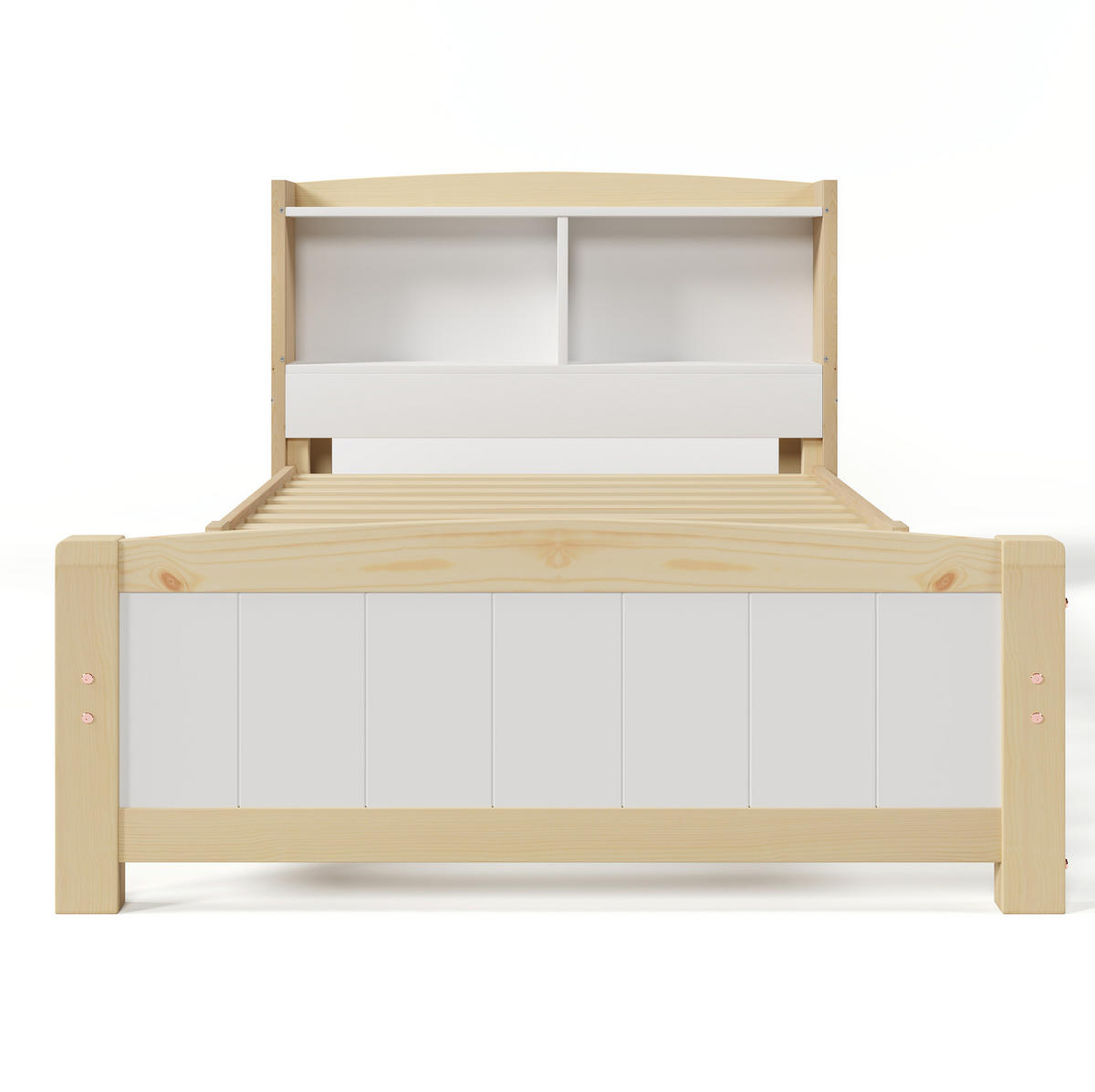 JEDNOLŮŽKOVÁ postel 90/200 cm bílá z masivního dřeva a MDF s úložným čelem - přírodní, dřevo (90/200cm) - OKWISH