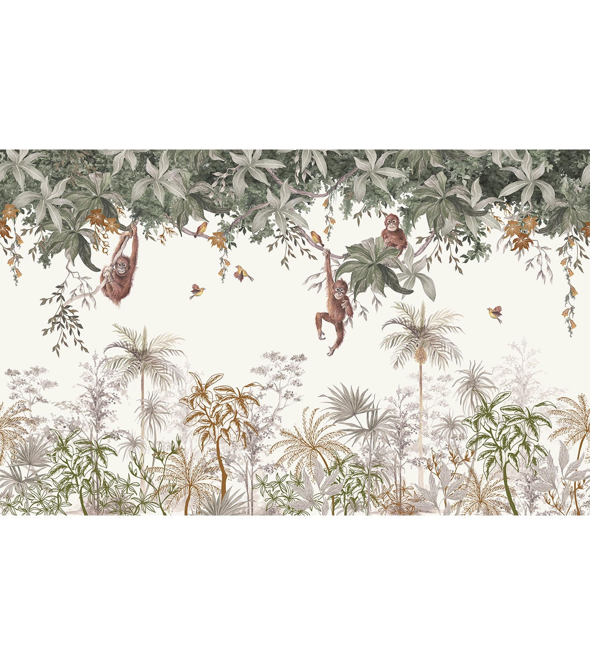 VLIESTAPETE Indonesischer Wald mit Affen. 4 m x 3 m, grün/braun - Multicolor, Papier (300/200cm) - Lilipinso