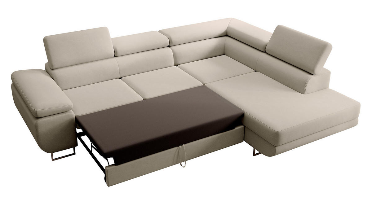 ECKSOFA Stevil Graubeige Velours - Greige/Silberfarben, Textil/Metall (275/203cm) - Selsey