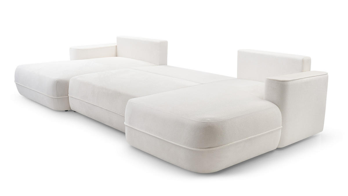 WOHNLANDSCHAFT Peoni Weiß 364/168/87 cm mit Schlaffunktion - Creme/Schwarz, Kunststoff/Textil (364/87/168cm) - AX Living