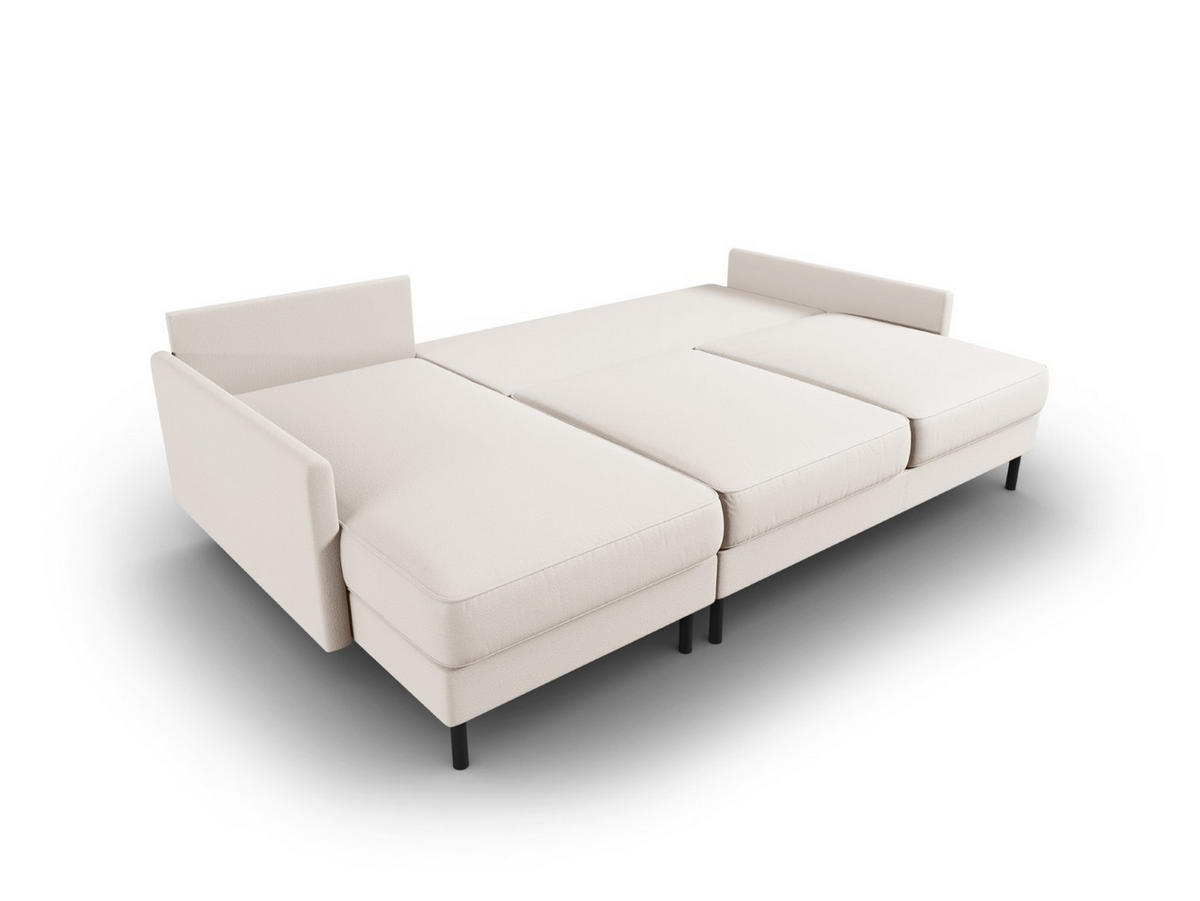 AUSKLAPPBARES-ECKSOFA links mit Container Scott aus strukturiertem Stoff leichtes beige 5 Sitzplätze - Beige, Textil (142/212cm) - Micadoni