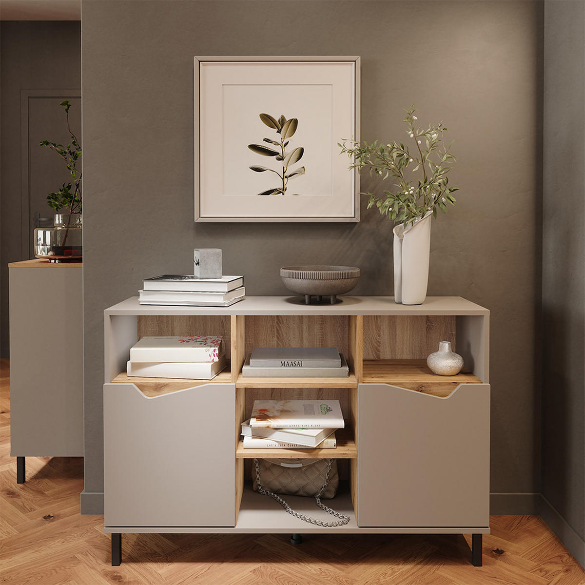 KREDENC Marelle Béžový dub/Artisan - šedobéžová, kompozitní dřevo (120/81.3/38cm) - Vicco