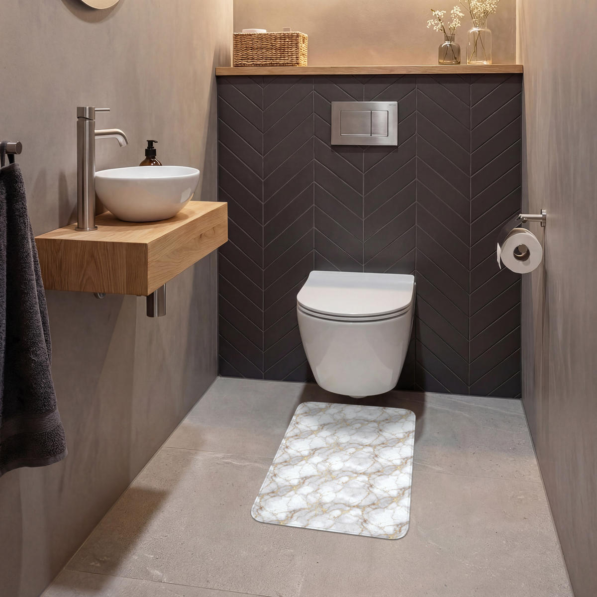 WC-VORLEGER Weiß - Gold - Marmor - Grau WC Teppich 40x60 cm - Weiß, Kunststoff/Textil (40/1cm) - OnlyWow