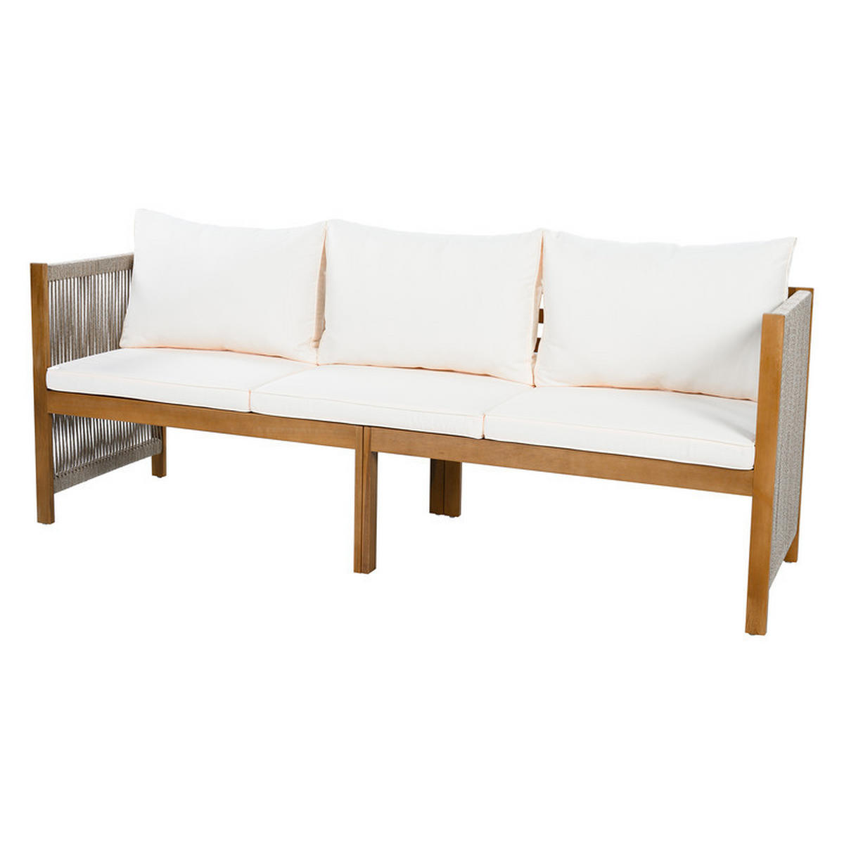 GARTEN-ESSGRUPPE BEIGE 6-teilig mit 3er-Sofa Akazien-Tisch inkl. Kissen - Beige, Textil - BLACKCUP