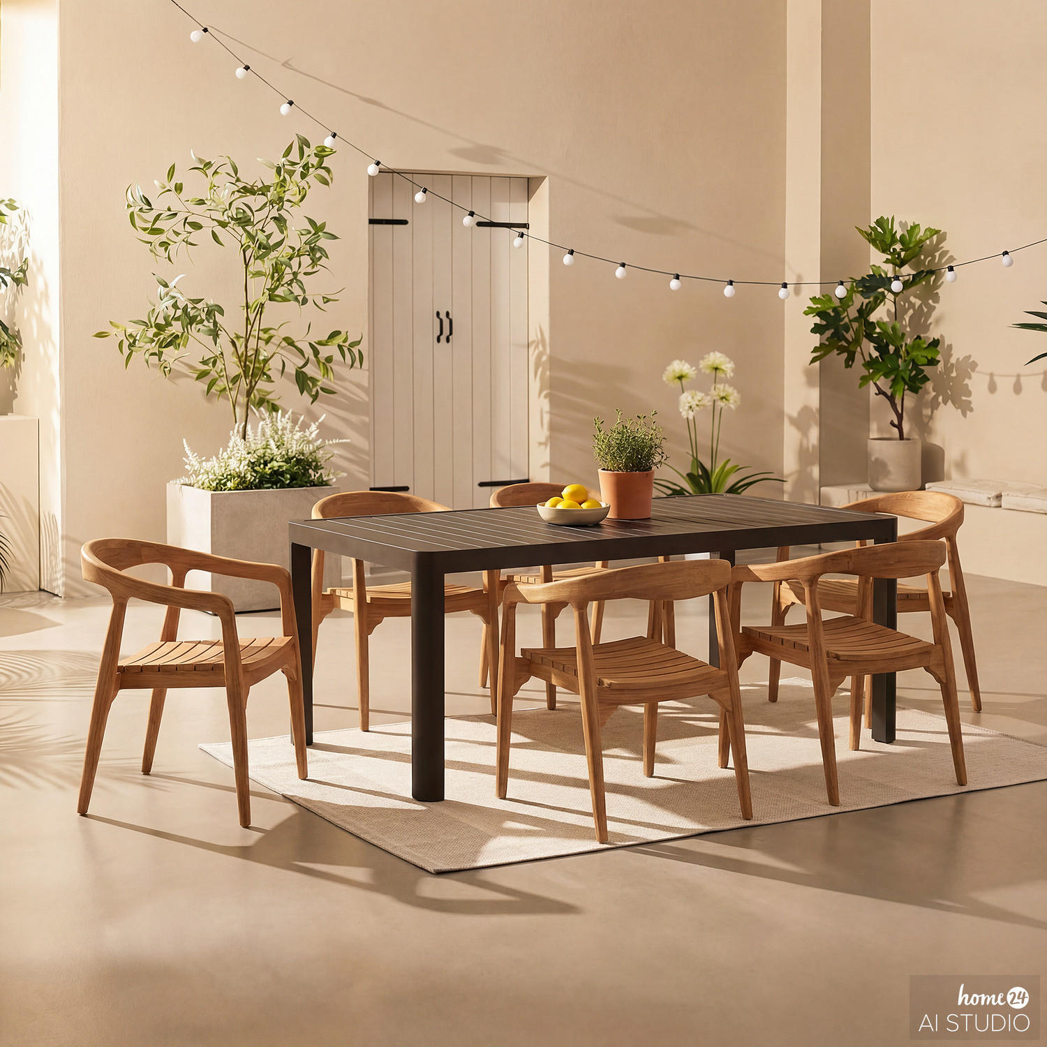 GARTENESSGRUPPE - 7-teilig - Teak massiv / Aluminium - Braun / Anthrazit - Anthrazit, Holz/Metall - home24
