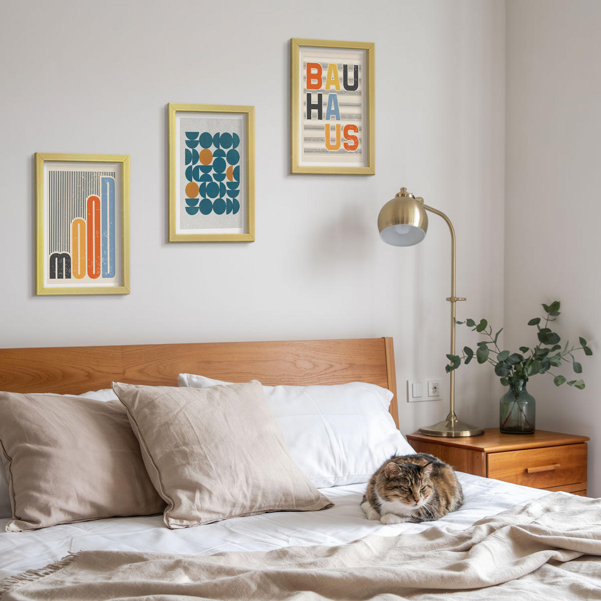 WANDBILDER 3er Set - 20x30 cm Goldrahmen - Geometrische Muster im Bauhaus-Stil - Goldfarben, Kunststoff (20/30cm) - ArtPrintCave