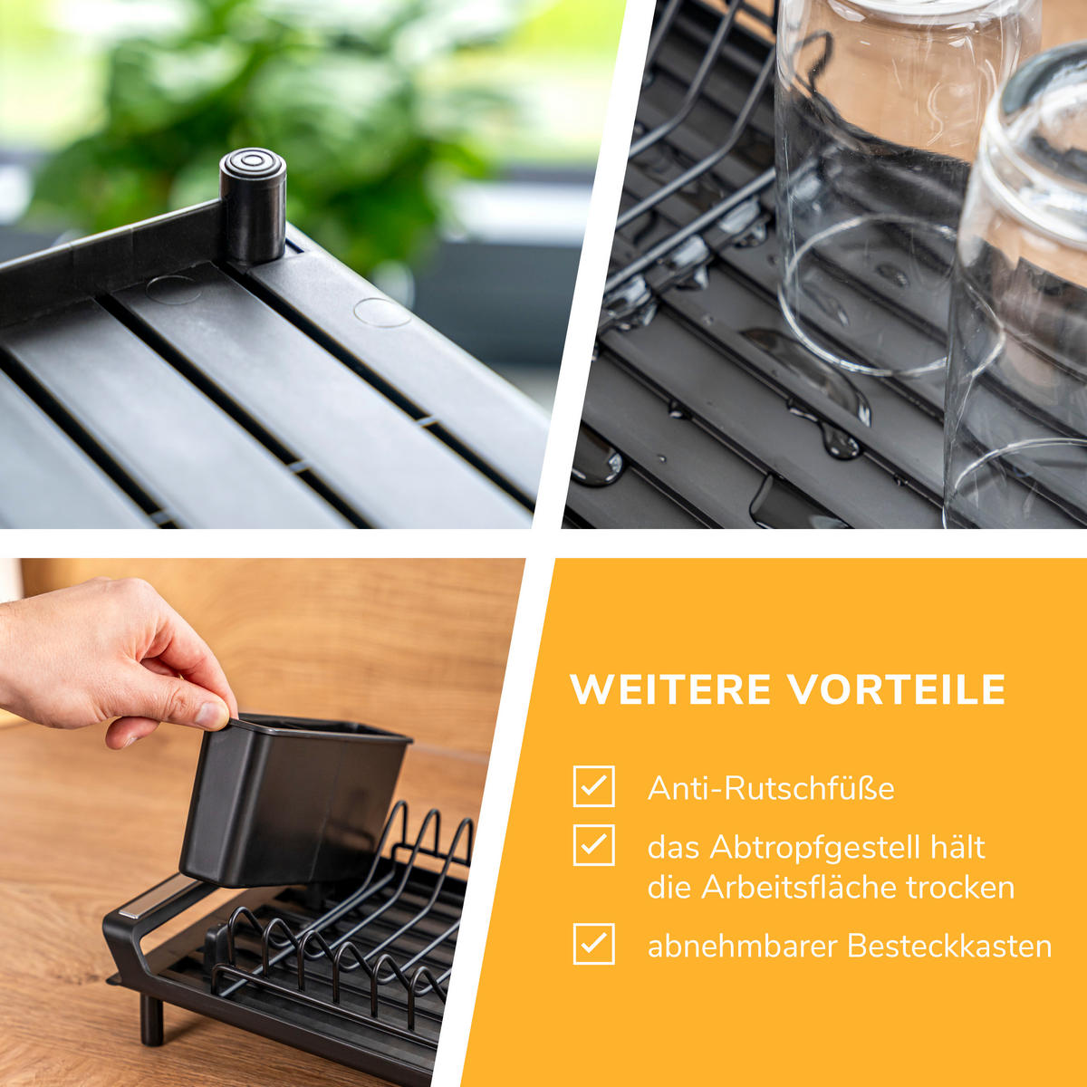 GESCHIRR-ABTROPFGESTELL ausziehbar, schwarz - Schwarz, Kunststoff (46.5/12.5/19.5cm) - eluno