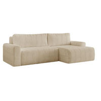 ECKSOFA MILO LARGE mit Schlaffunktion, Bettkasten und Cordbezug, Rechts - TILIA 11 (Taupe/Graubeige) - Beige, Holz (270/142cm) - Dekori_Interiors