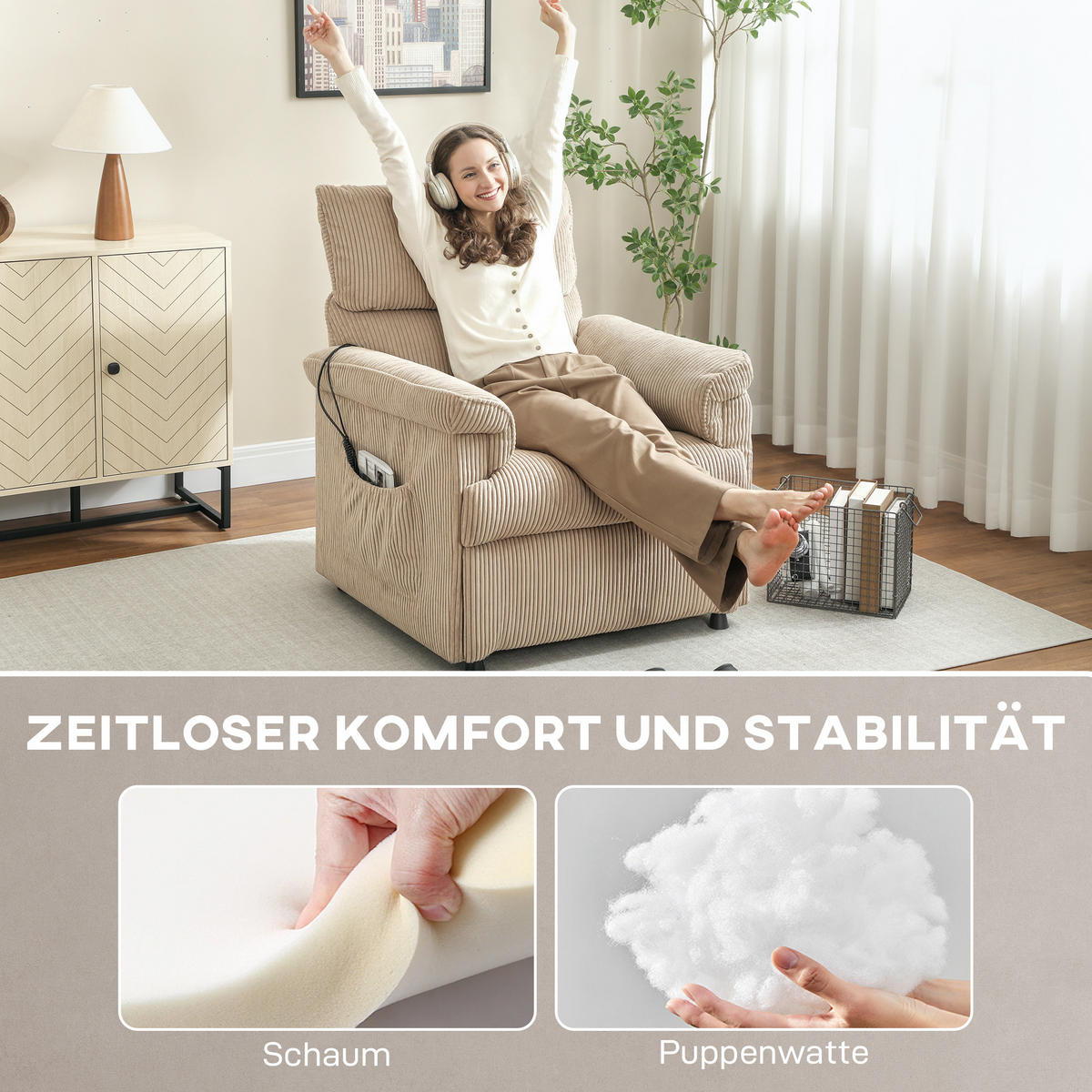 RELAXSESSEL mit Vibrationsmassage, Heiz- und Liegefunktion, Braun - Braun, Textil (86/105/94cm) - HOMCOM