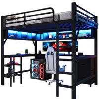 HOCHBETT 140/200 cm in Schwarz mit Schreibtisch, Regal, Schubladen, LED und USB - Schwarz, Holzwerkstoff/Metall (140/200cm) - STILVORA