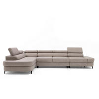 ECKSOFA PRIAM MAXI L-Form Links mit Schlaffunktion 125x195 Velours Beige - Beige/Schwarz, Holz/Textil (350/203cm) - Muffo