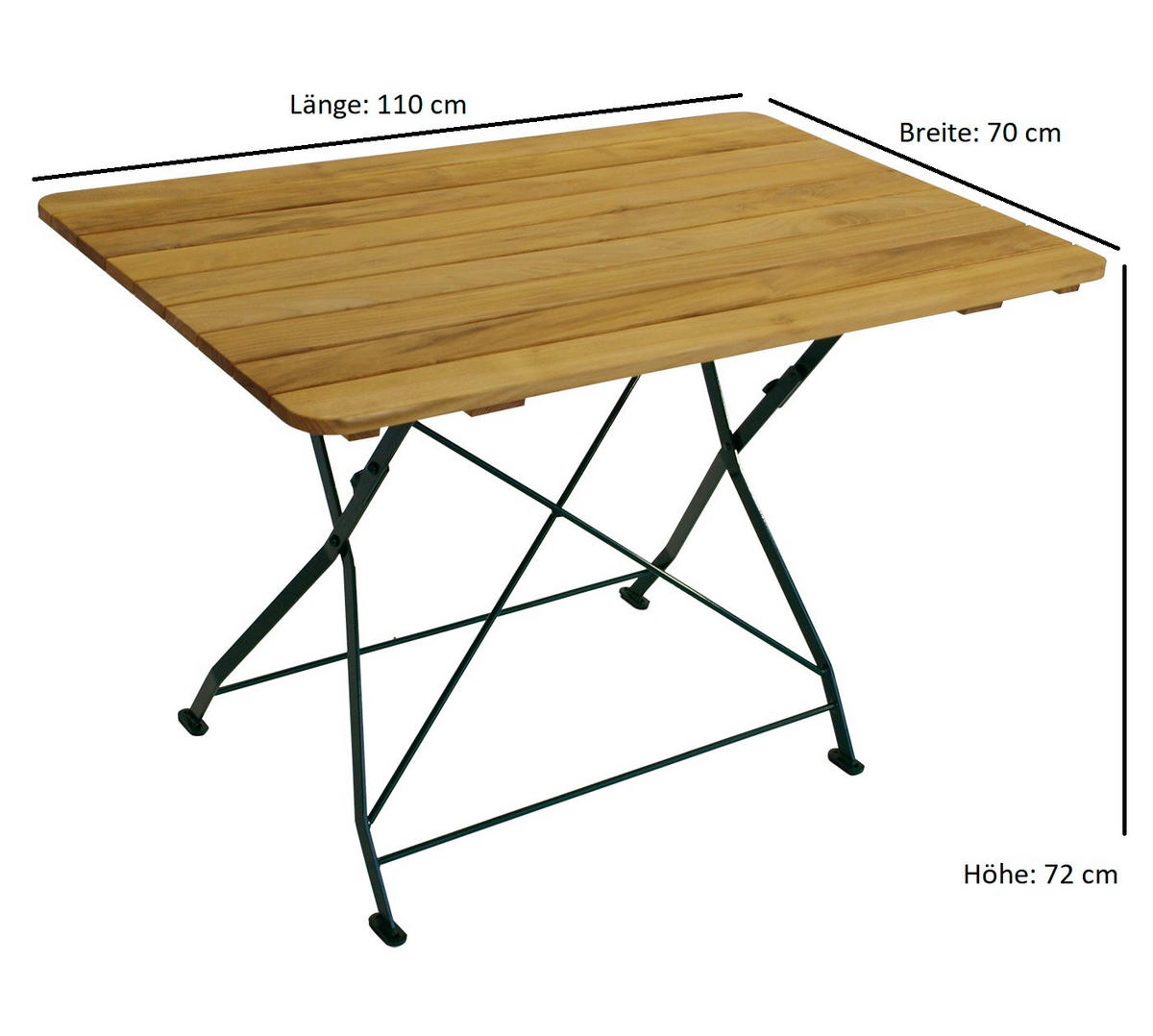 KLAPPTISCH Bad Belzig aus Robinienholz 70x110 cm, Stahlgestell Grün - Braun, Holz (70/110/72cm) - TPFGarden