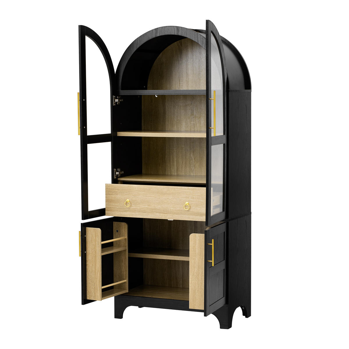 HIGHBOARD mit Riffelglas & Schubladen 180cm - Schwarz, Holzwerkstoff (76/180/40cm) - Urban Meuble