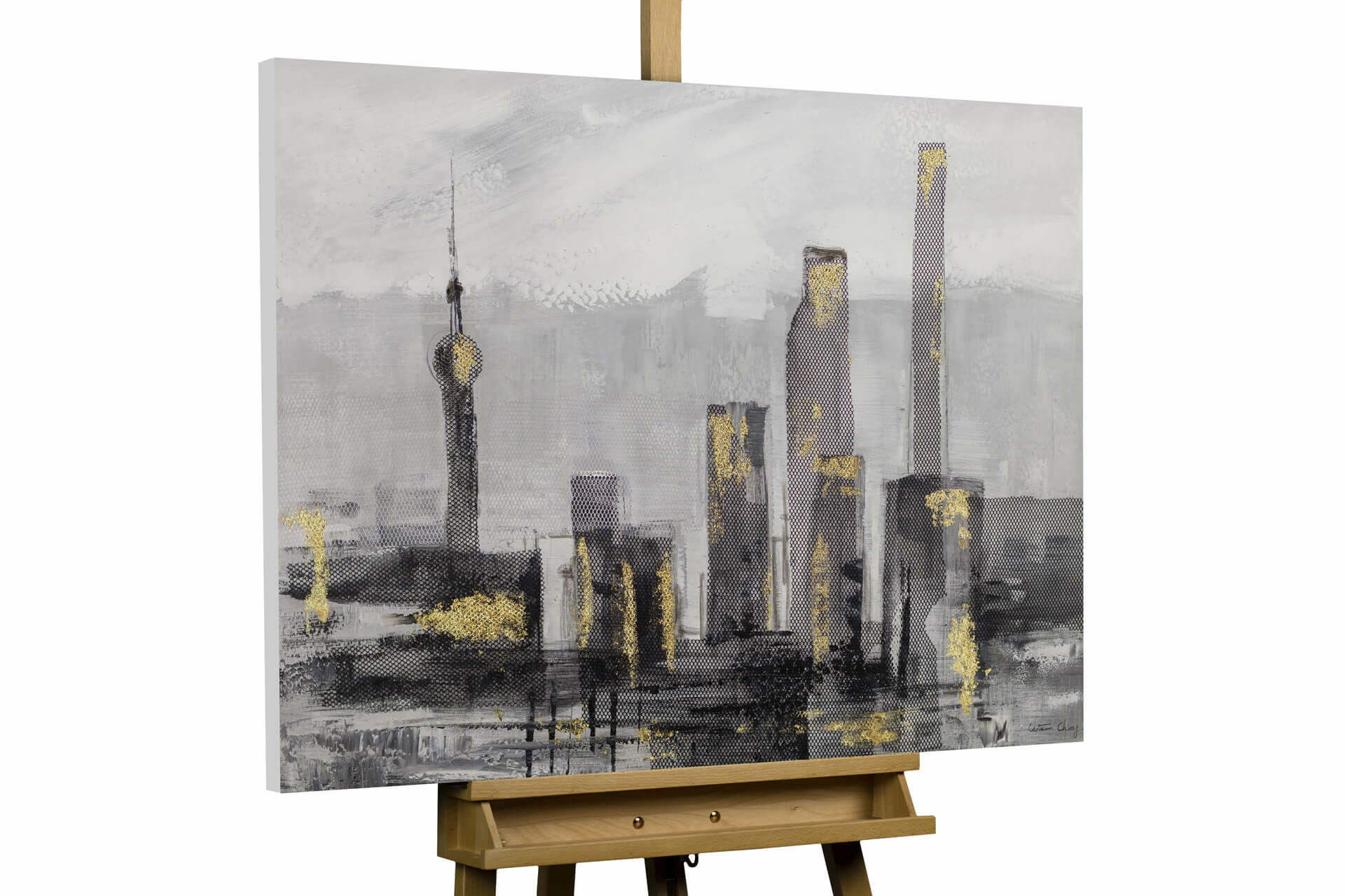KUNSTLOFT RUČNĚ MALOVANÝ AKRYLOVÝ OBRAZ ČERNÝ/ŠEDÝ, 100/70 CM
