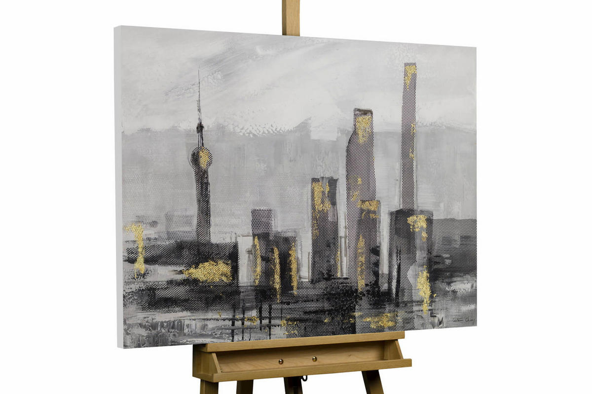 ACRYLBILD HANDGEMALT 100/70 cm - Schwarz/Grau, Holz/Textil (3/70cm) - KUNSTLOFT