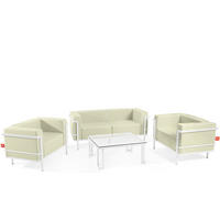GARTENLOUNGE-SET TRIGLO 4-tlg., 1x Tisch, 2x Sessel, 1x Sofa 2-Sitzer, Modern, Weiß - Weiß/Hellgrün, Glas/Textil - KONSIMO®