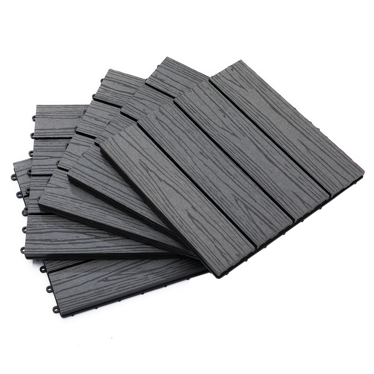 TERRASSENPLATTEN 11er-Set DE-13763 WPC mit Klicksystem Natur - Grau, Kunststoff (76.2/76.2/5.59cm) - ComfortXL