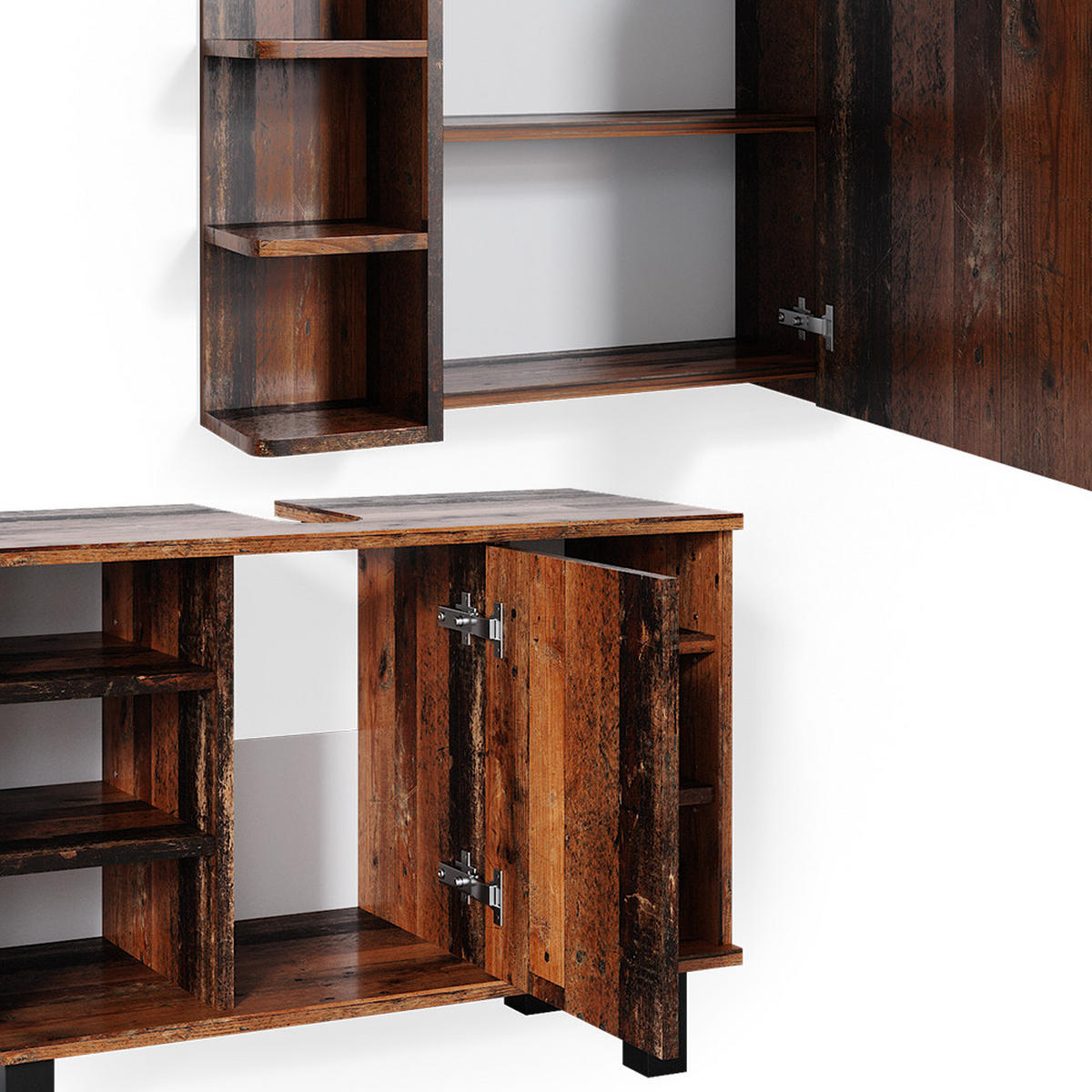BADMÖBEL-SET Fynn Eiche rustikal 2 Teile, Unterschrank 80 cm - Wildeiche, Holzwerkstoff (60/54/32cm) - Vicco