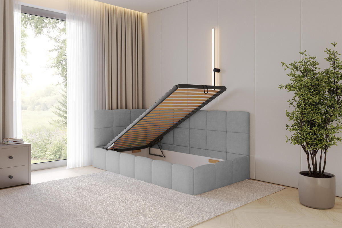 EINZELBETT Jugendbett mit Bettkasten Rechts, ohne Matratze - LIVY 80x200 Grau - Anthrazit, Holzwerkstoff/Textil (80/200cm) - ALTDECOR