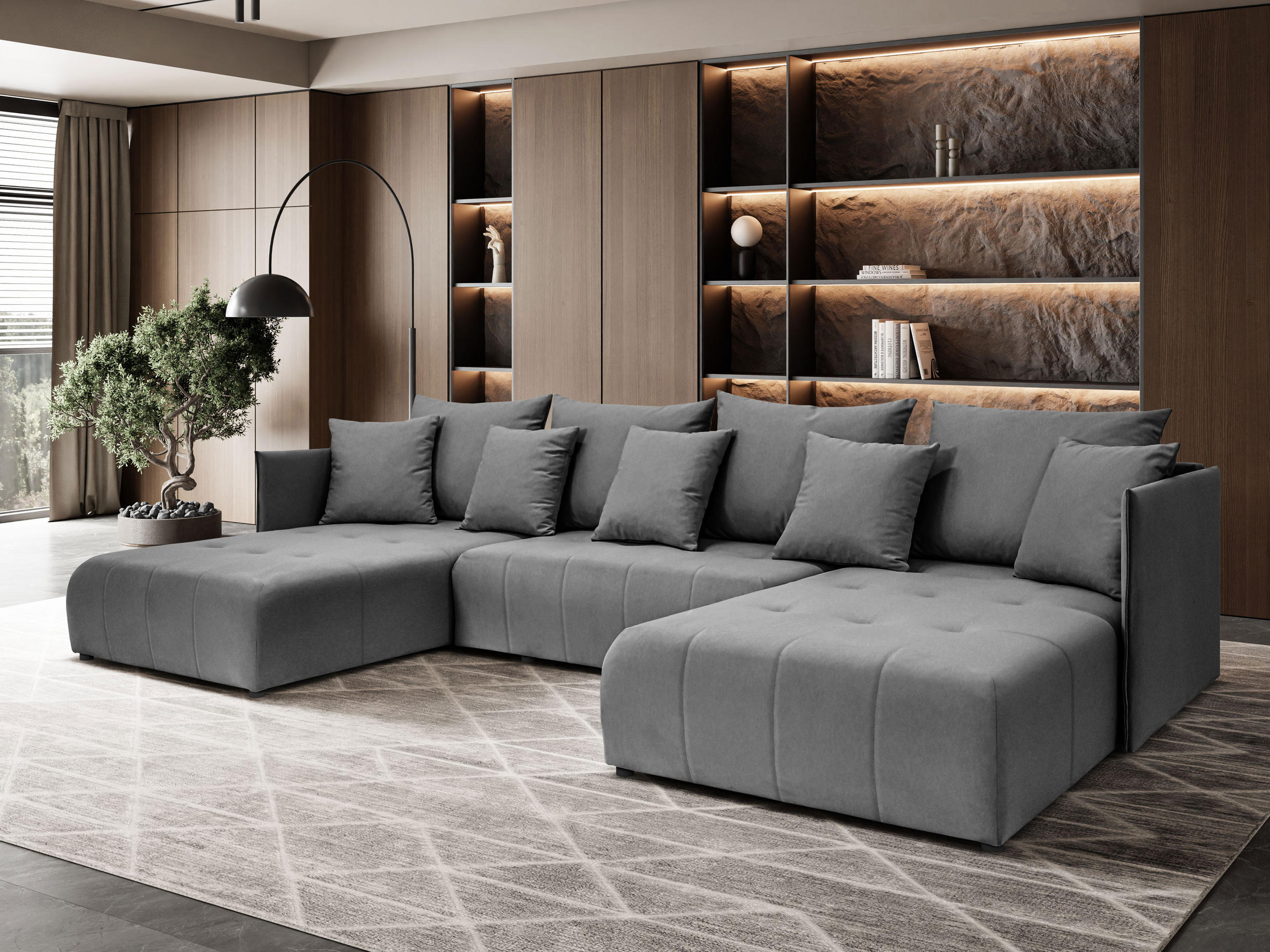 ECKSOFA Sofa U-Form Couch U form Hannover Stoff Castel Grau - Grau, Holz (348/188cm) - Kaiser Möbel