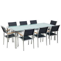 GARTENMÖBEL-SET 8-Sitzer Crashglas Textilbespannung schwarz Grosseto - Silberfarben/Schwarz, Glas - Beliani