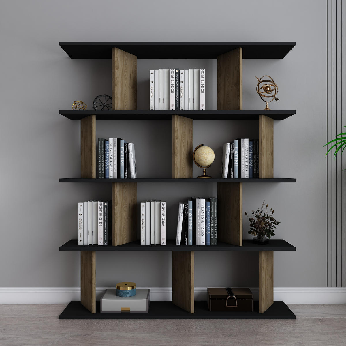 BÜCHERREGAL Grace Schwarz Oud Oake - Dunkelbraun/Schwarz, Holzwerkstoff (120/141/24.6cm) - Decorotika