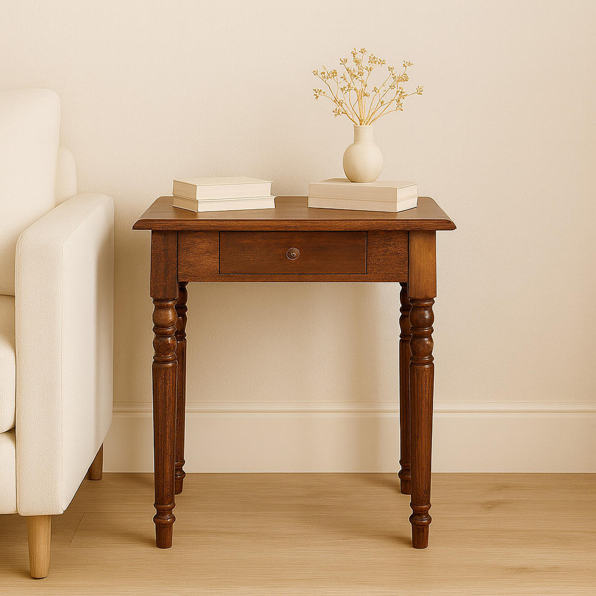 SCHREIBTISCH mit handgeschnitzten Beinen - Kastanienfarben/Messingfarben, Holz/Metall (35/60/78cm) - Artisan Furniture