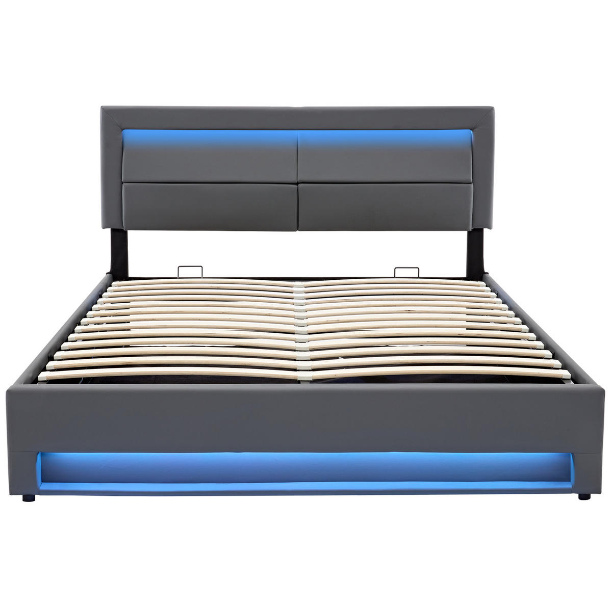 POLSTERBETT 160/200 cm Grau mit USB-Anschluss und LED-Beleuchtung - Grau, Kunststoff (160/200cm) - OKWISH