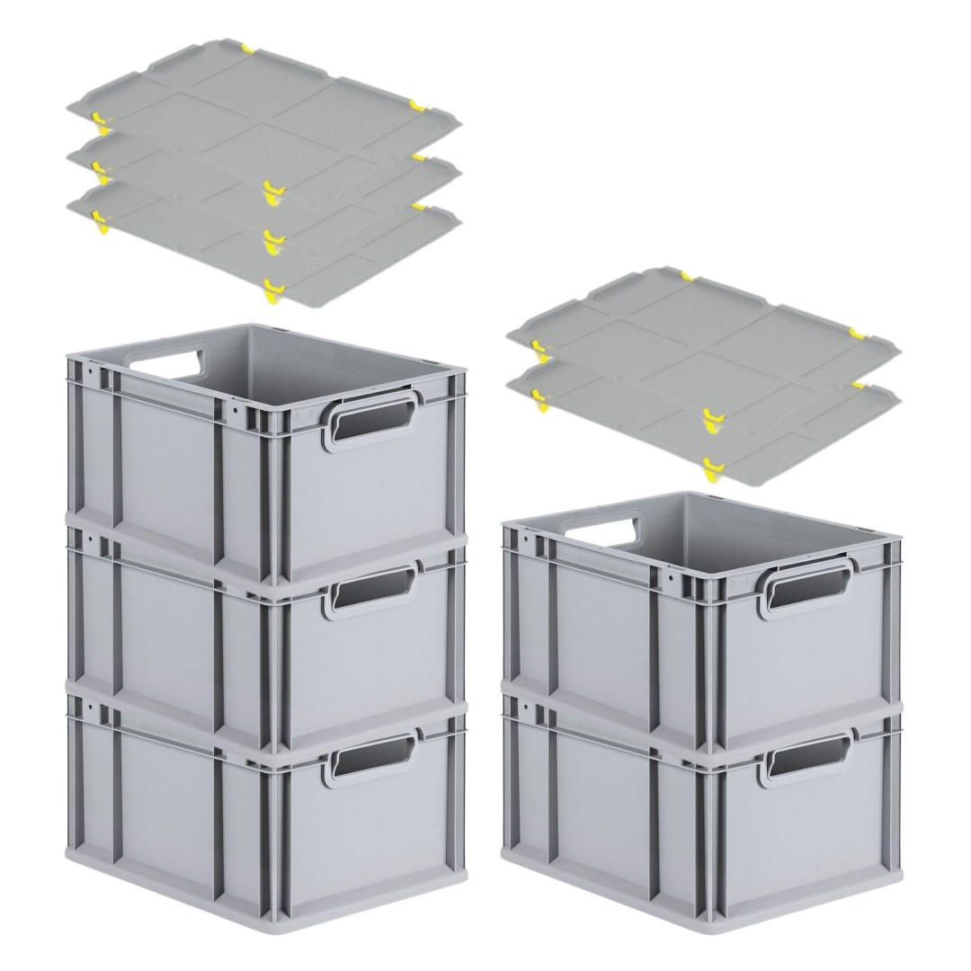 EUROBOX 5x Nextgen Economy Mit Auflagedeckel Grau/Gelb Griffe Offen 20 Liter - Gelb, Kunststoff (30/22/40cm) - PROREGAL