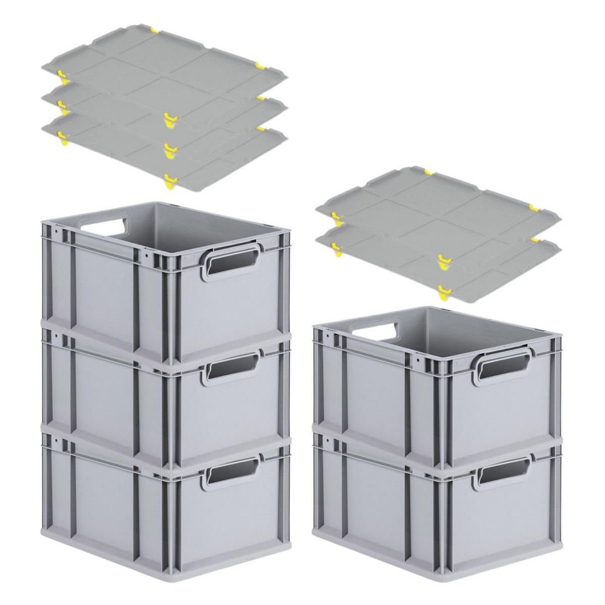 EUROBOX 5x Nextgen Economy Mit Auflagedeckel Grau/Gelb Griffe Offen 20 Liter - Gelb, Kunststoff (30/22/40cm) - PROREGAL