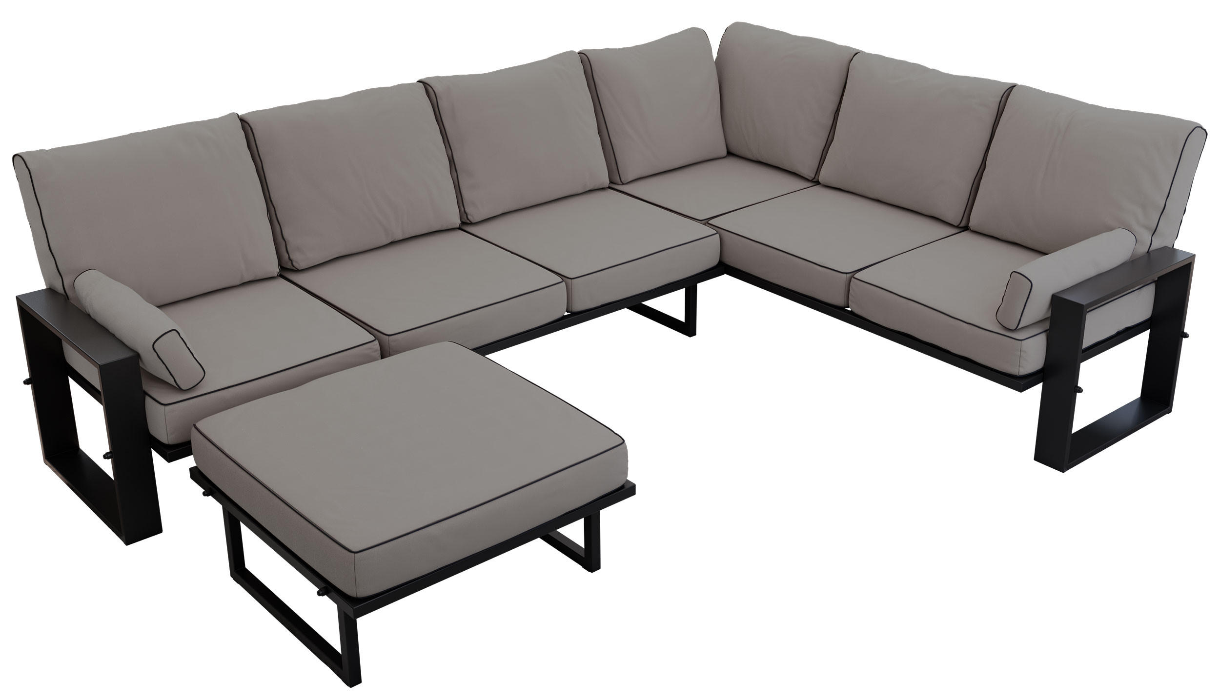 GARTENMÖBEL-SET ELBA:  1x Tisch, 1x Ecksofa, 1x Hocker - Grau - Grau, Textil - MKS