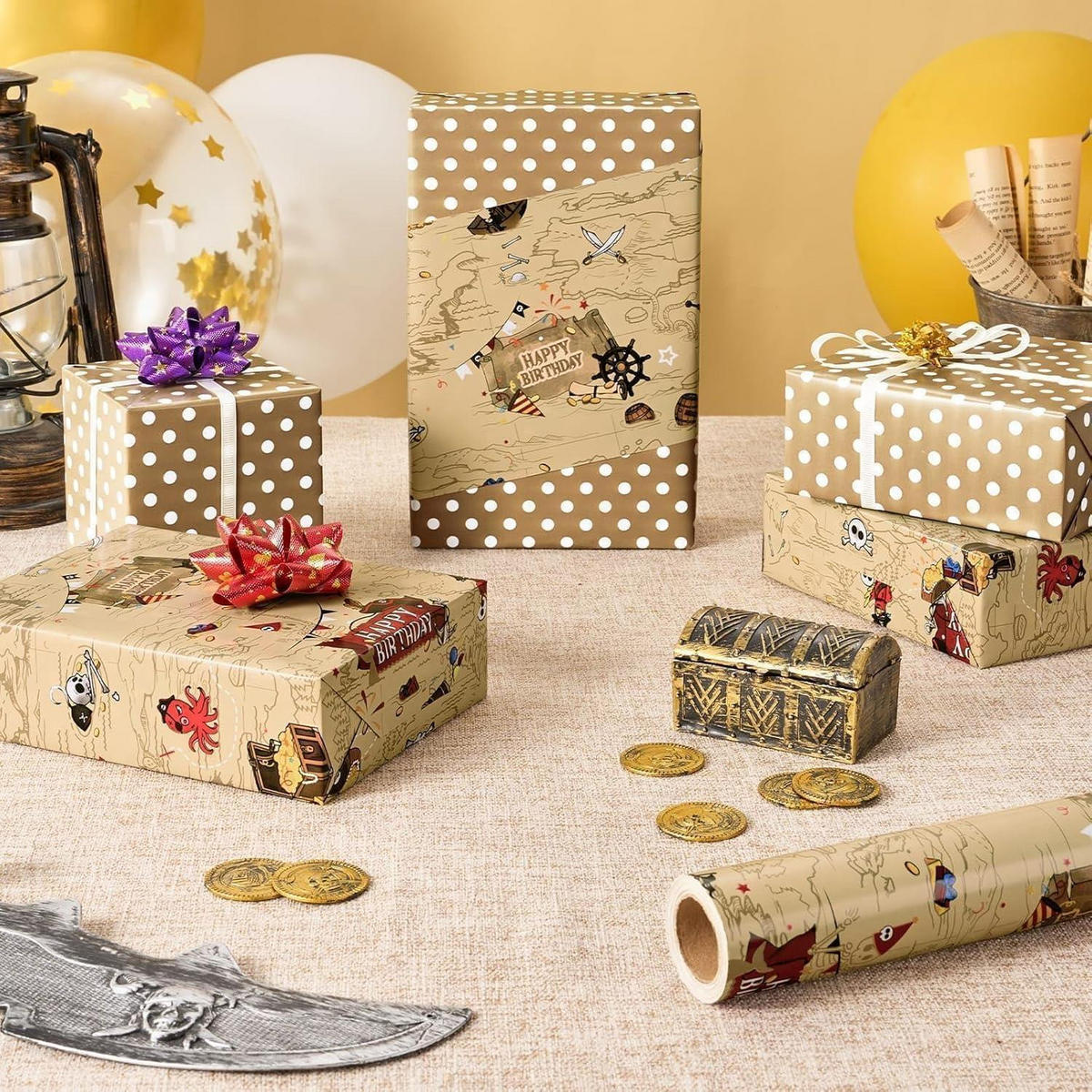 GESCHENKPAPIER Piratenmotiv 43 cm x 10 m - Braun, Papier (43/0.1/1000cm)