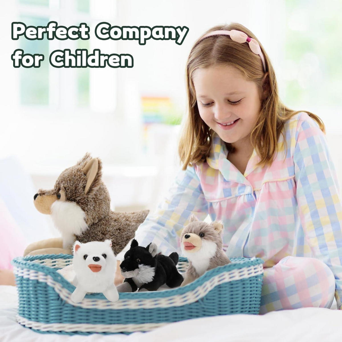 PLÜSCHTIER Wolf mit 3 Babys 50 cm Kaki-weiß - Multicolor, Textil (35/50cm)