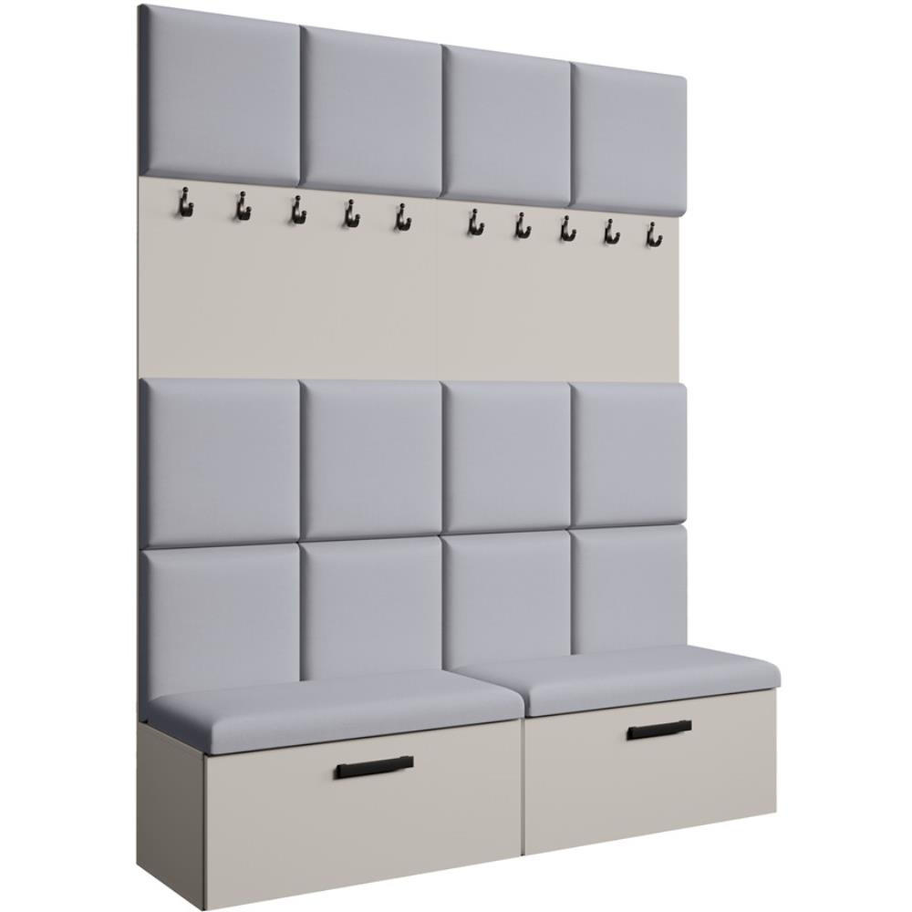 Beautysofa PŘEDSÍŇOVÁ sestava Margaret I+I 162/203/43 s čalouněnými panely a botníkem, kašmírová