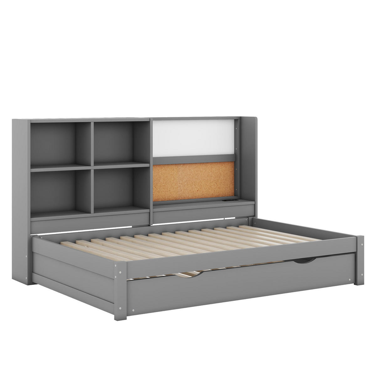 BETT 90/200cm mit ausziehbarem Rollbett und USB-Ladeanschluss Grau - Grau, Holzwerkstoff (90/200cm) - OKWISH