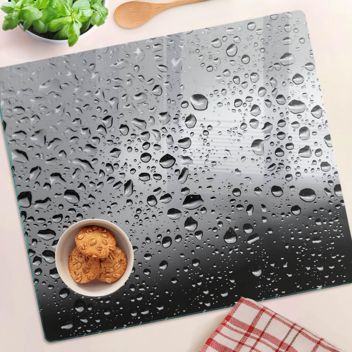 GLASPLATTE 60x52 cm Wassertropfen - Grau, Glas (60/0.4/52cm) - TULUP